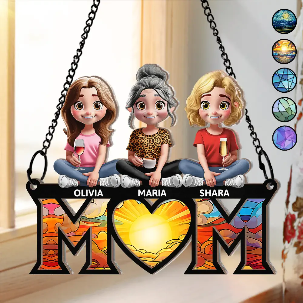 Young Mother Daughter Son We Love You Mom 3D Cartoon - Personalized Window Hanging Window Hanging Suncatcher Ornament - Gift For Mom, Grandma, Mother's Day | GR25 NA94 - Image 4