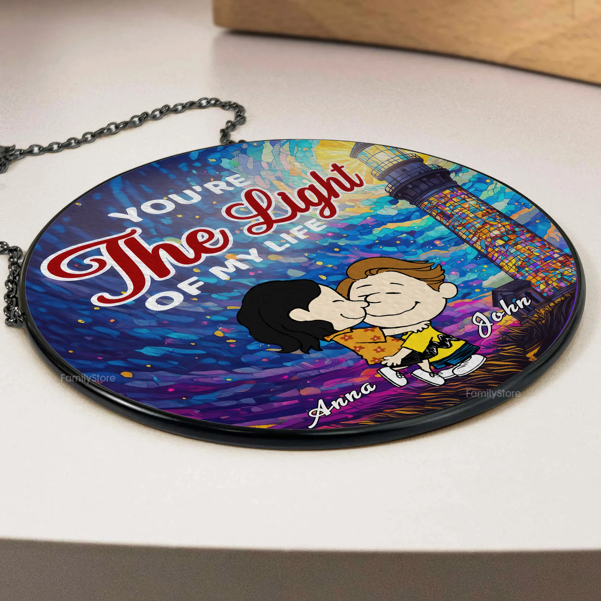 You're The Light Of My Life Peanut - Personalized Stained Glass Window Suncatcher - Gift For Couple, Husband Wife | GR8 NH96 - Image 3
