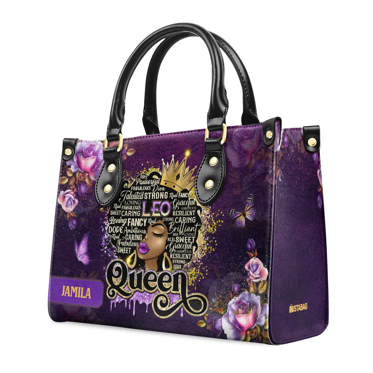 Zodiac Queen Purple Roses - Personalized Leather Handbag - Unique Birthday Gift For Her HD95 - Image 5